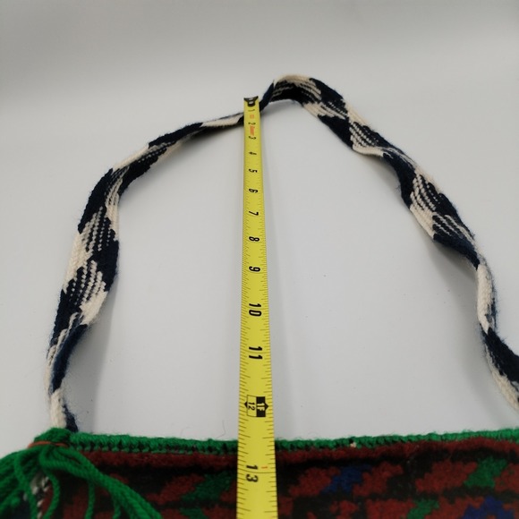 Vtg Tribal Carpet Rug Crossbody Bag Handmade Purse Tassels Hippy Ethnic Andean - Picture 11 of 12